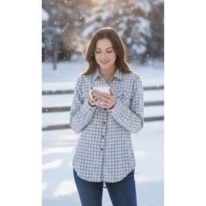 Carhartt Force Shirt Womens Size L Cream‎ Gingham Dual Pocket Vented Workwear